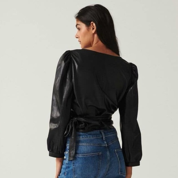ba&sh Houston Leather Wrap Top in Black - Picture 2 of 4